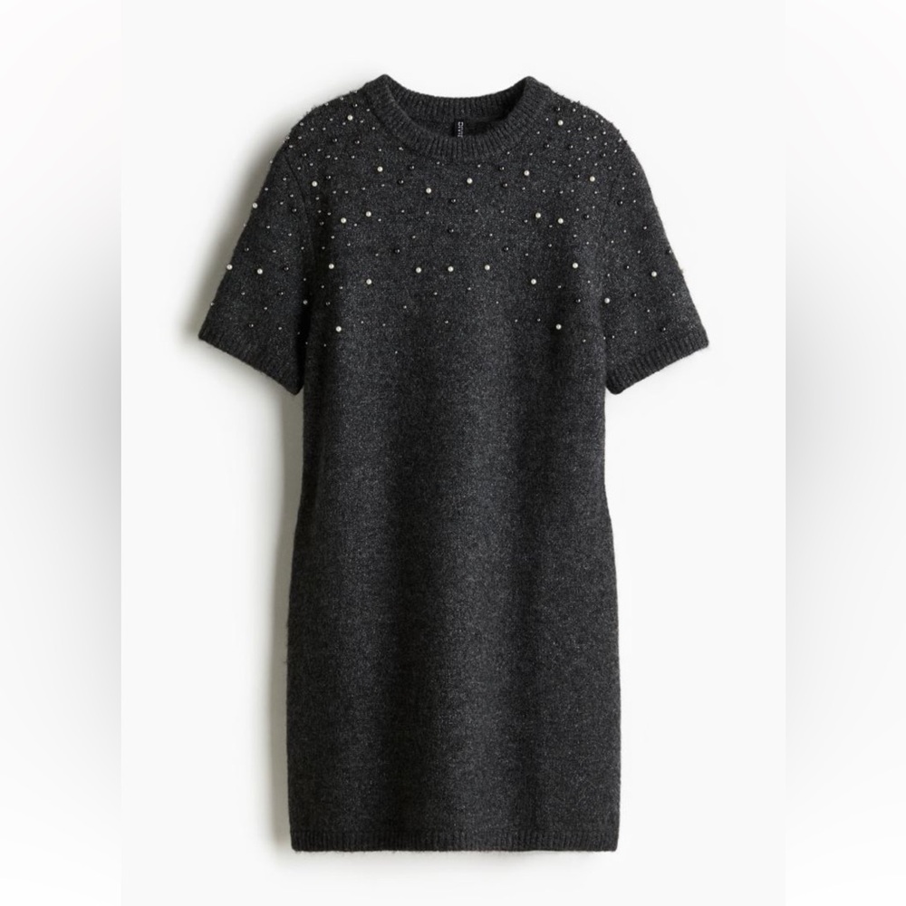 H&M BEADED FINE-KNIT DRESS size S with pearls